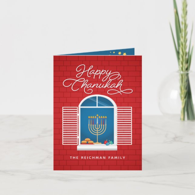 HAPPY HANUKKAH Menorah Dreidel Greeting Card (Front)