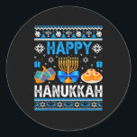Happy Hanukkah Menorah Dreidel Ugly Chanukah Pajam Classic Round Sticker<br><div class="desc">Happy Hanukkah Menorah Dreidel Ugly Chanukah Pajama Jewi-shirt</div>