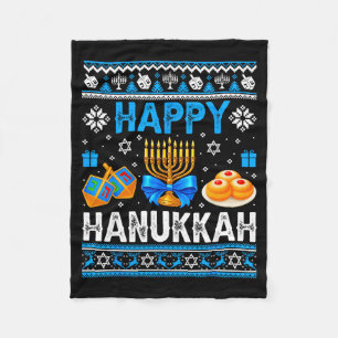 Happy Hanukkah Menorah Dreidel Ugly Chanukah Pajam Fleece Blanket