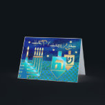 Happy Hanukkah. Menorah & Dreidels Holiday Card<br><div class="desc">Happy Hanukkah. Menorah and Dreidels design customizable Hanukkah Greeting Cards. Matching cards and gifts available in the Jewish Holidays / Hanukkah Category of our store.</div>