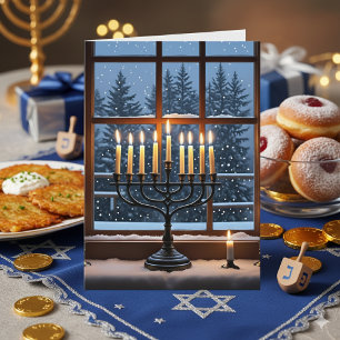 Happy Hanukkah Menorah   Eight Nights of Peace  Card