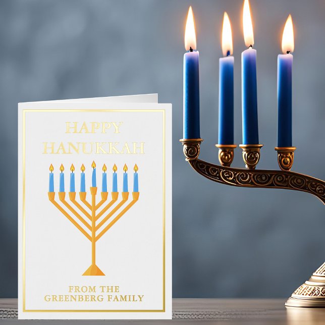 Happy Hanukkah Menorah Elegant Custom Gold Foil Holiday Card (Creator Uploaded)
