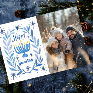 Happy Hanukkah Menorah Hand Drawn CUSTOM PHOTO Holiday Card