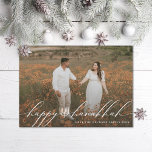 Happy Hanukkah Menorah Hanukkiah Photo Holiday Card<br><div class="desc">Happy Hanukkah in flowy letters with hanukkiah in the centre over full bleed photo; also available in real foil</div>