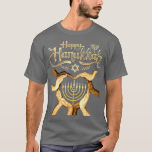 Happy HANUKKAH Menorah Heart Hands Jewish Holiday T-Shirt