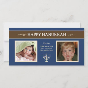 Happy Hanukkah Menorah Holiday PhotoCard (blue)