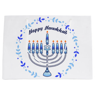 Happy Hanukkah Menorah Jewish Jew Cute Candles Large Gift Bag