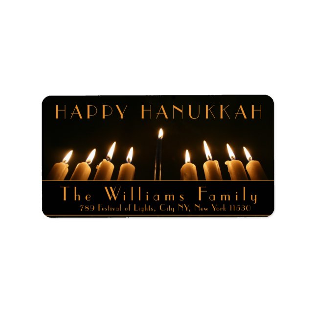 Happy Hanukkah Menorah Light Nine Burning Candles Label (Front)