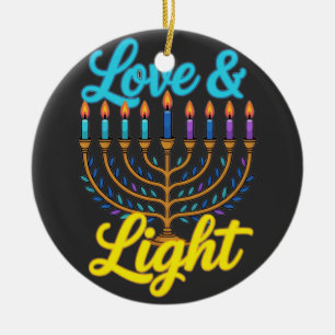 Happy Hanukkah Menorah Lights Celebration Ceramic Ornament