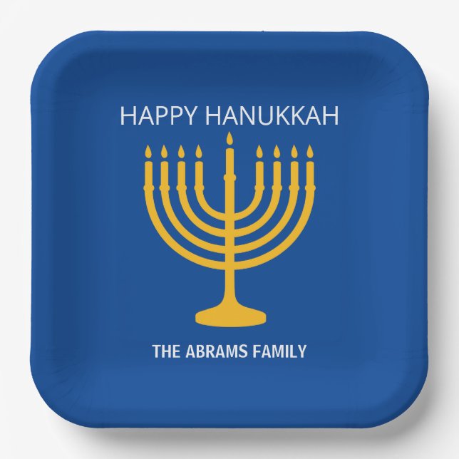 Happy Hanukkah Menorah Paper Plate (Front)