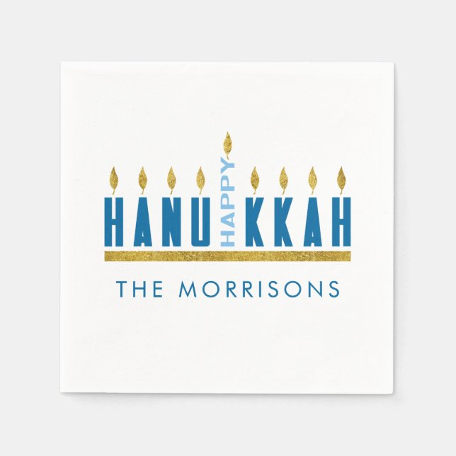 Happy Hanukkah | Menorah Personalized Napkin (Front)
