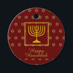 HAPPY HANUKKAH Menorah Personalized Red Favour Tags<br><div class="desc">These stylish HANUKKAH favour tags, with a red background and faux gold Star of David pattern and menorah, will add the perfect finishing touch to your gift wrapping. Both the front message, which reads HAPPY HANUKKAH, and the back message are customizable, so you can replace with your own details. This...</div>