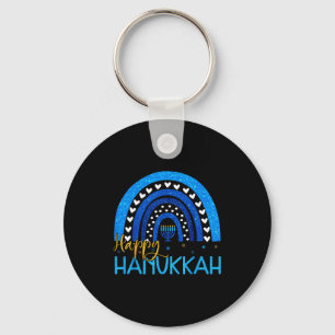 Happy Hanukkah Menorah Rainbow Jewish Gift Women K Keychain
