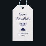Happy Hanukkah Menorah Simple Gift Tags<br><div class="desc">Happy Hanukkah Holiday gift tag,  with a simple blue menorah and script typography design. With customizable lettering,  you can add your own information. A festive way to send special gifts this holiday season.</div>