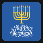 Happy Hanukkah Menorah Square Sticker<br><div class="desc">Happy Hanukkah Menorah Square Sticker. Choose the size of the sticker from the options menu.</div>