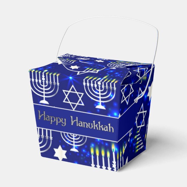 Happy Hanukkah Menorah Take-Out Favor Box (Front Side)