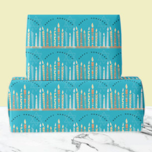 Happy Hanukkah Menorah Turquoise Modern festive  Wrapping Paper