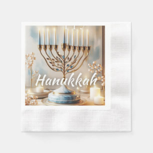Happy Hanukkah Menorah Watercolor Modern Luxury  Napkin