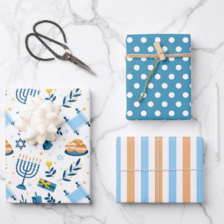 Happy Hanukkah Menorah Wrapping Paper Set of 3