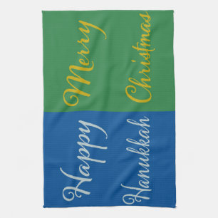 Happy Hanukkah Merry Christmas Dual Holiday Design Kitchen Towel
