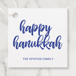 Happy Hanukkah Modern Blue Holiday Favour Tags