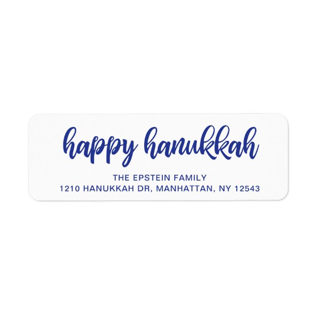 Happy Hanukkah Modern Blue Holiday Return Address (Front)