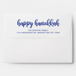 Happy Hanukkah Modern Blue Holiday Return Address Envelope