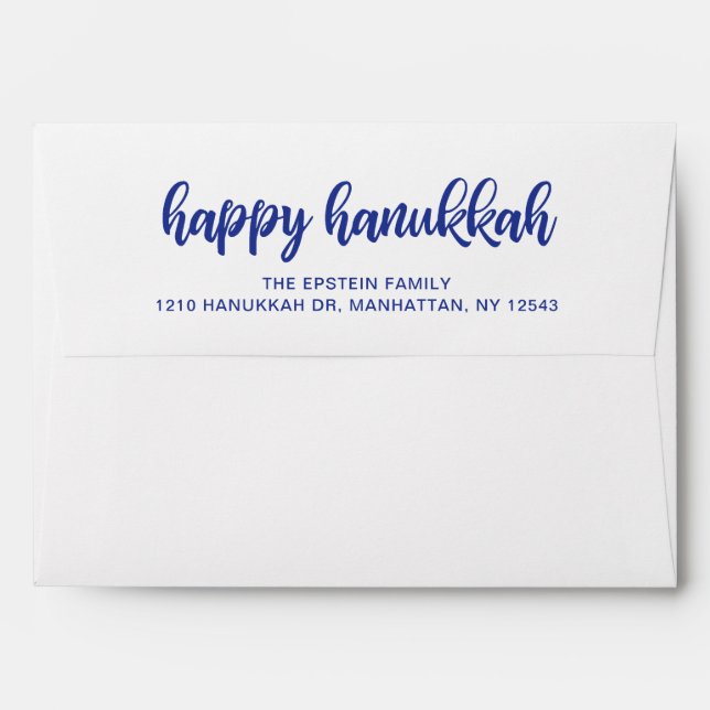 Happy Hanukkah Modern Blue Holiday Return Address Envelope (Back (Top Flap))