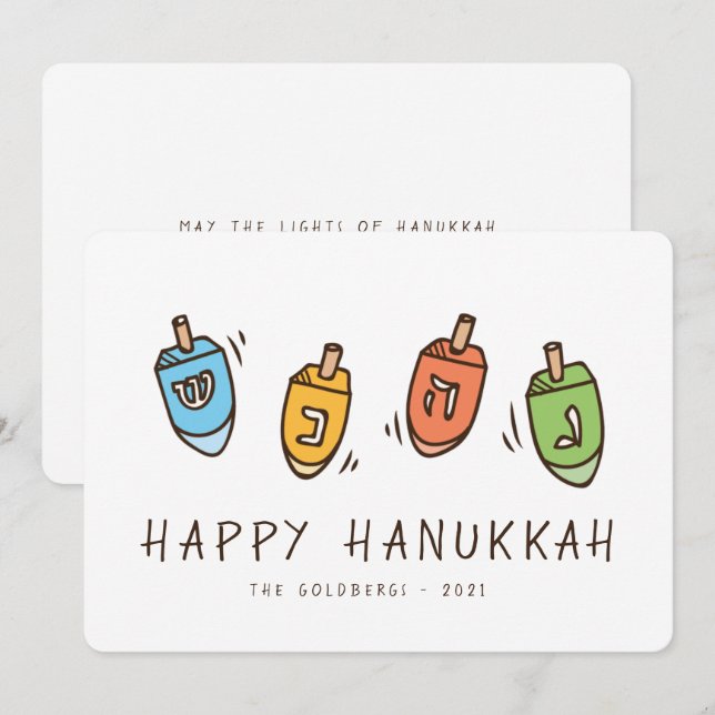Happy Hanukkah Modern Dreidel Holiday Card (Front/Back)