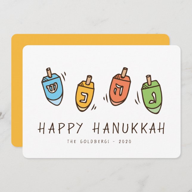 Happy Hanukkah Modern Dreidel Holiday Card (Front/Back)