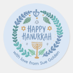 HAPPY HANUKKAH Modern Hand-Drawn Custom Whimsical  Classic Round Sticker