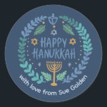 HAPPY HANUKKAH Modern Hand-Drawn Cute Whimsical  Classic Round Sticker<br><div class="desc">Perfect sticker for a Jewish celebration! Hand made art for you. FULLY CUSTOMIZABLE! Click "personalize" to change the text and "edit using design tool" to add text and adjust the colours and placements. THANK YOU FOR SUPPORTING INDEPENDENT ARTISTS! All artwork and designs are created by me. I love to draw...</div>