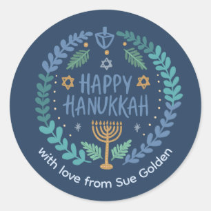 HAPPY HANUKKAH Modern Hand-Drawn Cute Whimsical  Classic Round Sticker