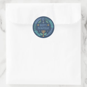 HAPPY HANUKKAH Modern Hand-Drawn Cute Whimsical Classic Round Sticker