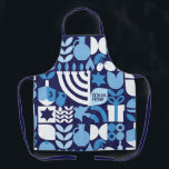 Happy Hanukkah Modern Hebrew Menorah & Stars Apron<br><div class="desc">MAKE THE KITCHEN 'STAFF' SMILE THIS Hanukkah / Chanukah party with this Hanukkah / Chanukah modern Geometric Aprons. Menorah, Dreidel, Doughnuts, Stars & Olive oil... Jewish Hanukkah Symbols. Keep or change the EDITABLE Hebrew text which reads Chanukah Sameach ( "Happy Chanukah"). This upscale, modern, look, is a great way to...</div>