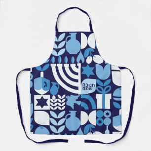 Happy Hanukkah Modern Hebrew Menorah & Stars Apron