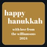 Happy Hanukkah Modern Honey Gold Personalized Square Sticker<br><div class="desc">Happy Hanukkah Modern Honey Gold Personalized Square Sticker</div>