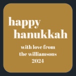 Happy Hanukkah Modern Honey Gold Personalized Square Sticker<br><div class="desc">Happy Hanukkah Modern Honey Gold Personalized Square Sticker</div>