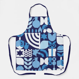 Happy Hanukkah Modern Menorah, Dreidel & Stars Apron