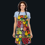 Happy Hanukkah Modern Menorah Latkes & Stars  Apron<br><div class="desc">MAKE THE KITCHEN 'STAFF' SMILE THIS Hanukkah / Chanukah party with personalized Hanukkah / Chanukah modern Geometric Aprons. Menorah, Potato Latkes, Dreidesl, Doughnuts, Stars & Olive oil... Jewish Hanukkah Symbols- they are all here!. Happy Hanukkah wishes... This upscale, modern, look, is a great way to wish friends & family a...</div>