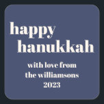 Happy Hanukkah Modern Navy Blue Personalized Square Sticker<br><div class="desc">Happy Hanukkah Modern Navy Blue Personalized Square Sticker</div>