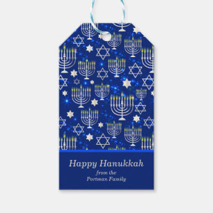 Happy Hanukkah Modern Personalized Name Gift Tags