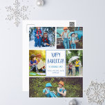 Happy Hanukkah Modern Photo Collage Cute Blue Postcard<br><div class="desc">This cute,  trendy Happy Hanukkah postcard features a modern layout of 5 family photos on a white background with blue typography. This beautiful Jewish photo holiday card features your own photograph collage surrounding your message and family name.</div>