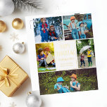 Happy Hanukkah Modern Photo Collage Elegant Gold Foil Holiday Postcard<br><div class="desc">This cute,  trendy Happy Hanukkah gold foil postcard features a modern layout of 5 family photos on a white background with elegant typography. This beautiful Jewish photo holiday postcard features your own photograph collage surrounding your message and family name.</div>