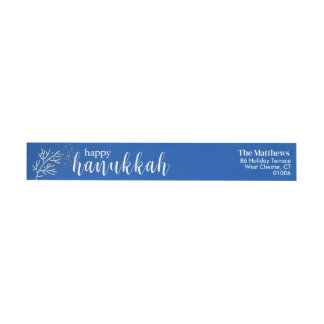 Happy Hanukkah Modern Script Blue & White  Wrap Around Label