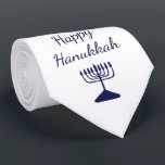 Happy Hanukkah Modern Simple Blue Menorah  Tie<br><div class="desc">Happy Hanukkah modern neck tie,  with a simple blue menorah and script typography design. With white customizable lettering,  you can add your own text. A festive way to stay in fashion this holiday season.</div>