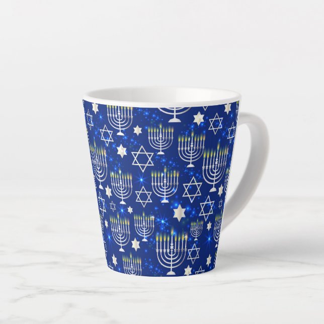 Happy Hanukkah Modern Star Of David Menorah Latte Mug (Right Angle)