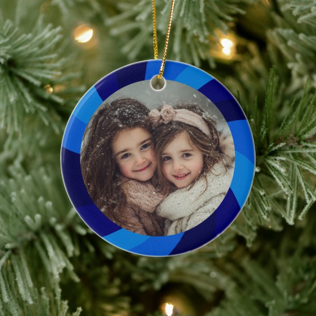 HAPPY HANUKKAH Modern Swirl Star Custom PHOTO Ceramic Ornament (Tree)