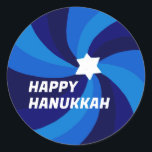 HAPPY HANUKKAH Modern Swirl Star of David Custom Classic Round Sticker<br><div class="desc">Perfect sticker for a Jewish celebration! Hand made art for you. FULLY CUSTOMIZABLE! Click "edit using design tool" to add text and adjust the fonts, colours and placements. THANK YOU FOR SUPPORTING INDEPENDENT ARTISTS! All artwork and designs are created by me. I love to draw and paint! Thanks for shopping...</div>