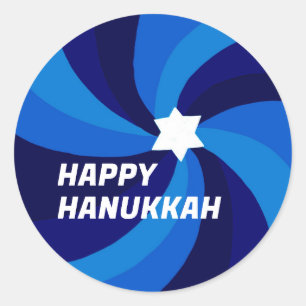 HAPPY HANUKKAH Modern Swirl Star of David Custom Classic Round Sticker